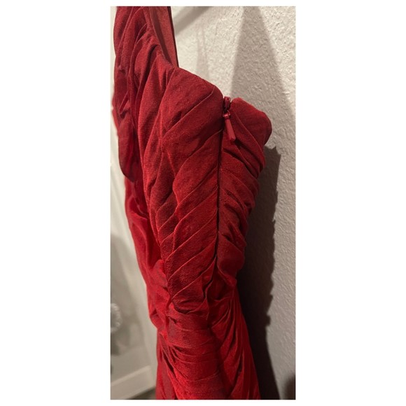 CARMEN MARC VALVO Burgundy Spaghetti Straps A-Line Mini Dress - Picture 3 of 4